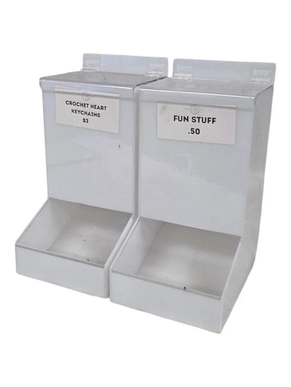 2 Clear Acrylic Counter Top Two-Tier Display Bins - White